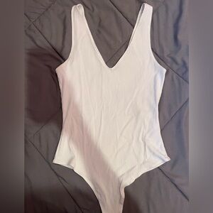 White Ribbed V-Neck Bodysuit